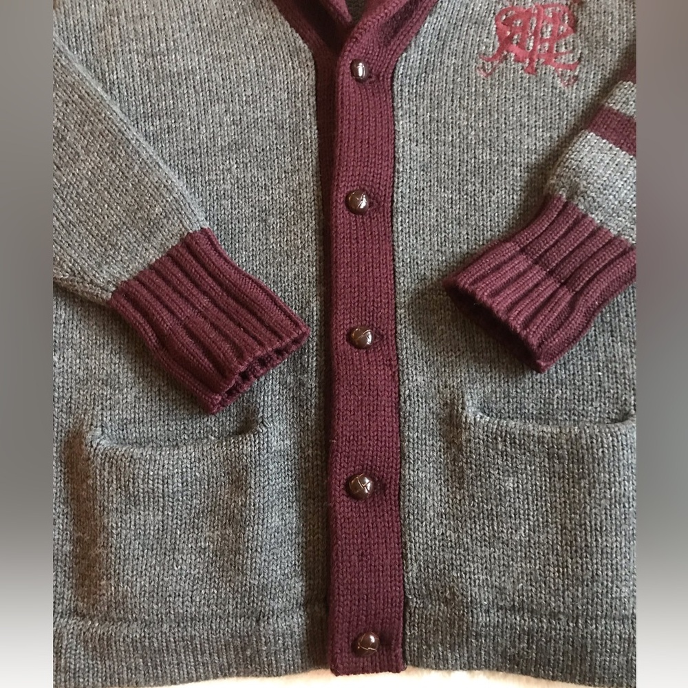 Polo Ralph Lauren Country Estate Gray and Maroon Shawl collar Cardigan - Picture 4 of 16